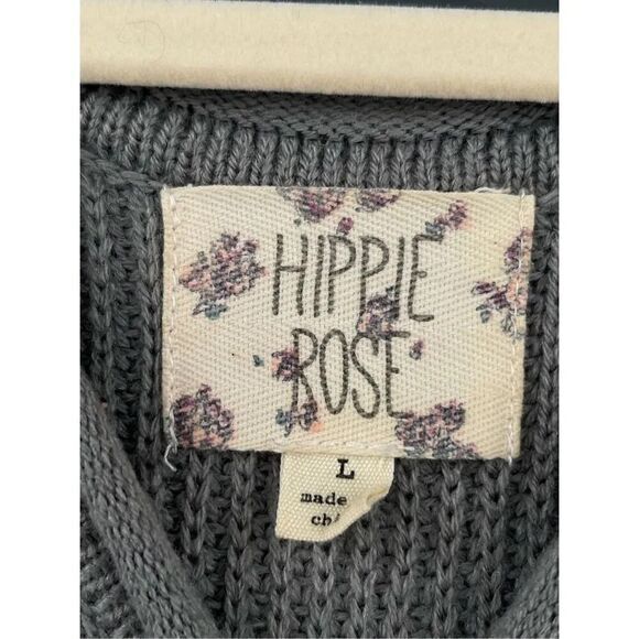 0876 Hippie Rose Gray Cable Crochet Knit Sweater Size Large - Picture 4 of 7